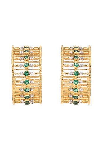 Gold Plated Emerald Hoop Earrings In Sterling Silver