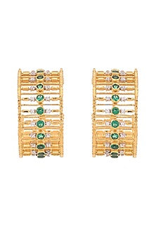 Gold Plated Emerald Hoop Earrings In Sterling Silver