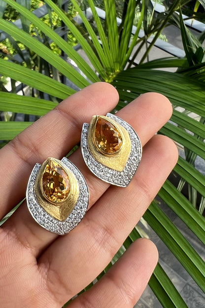 Gold Plated Natural Citrine Stud Earrings In Sterling Silver