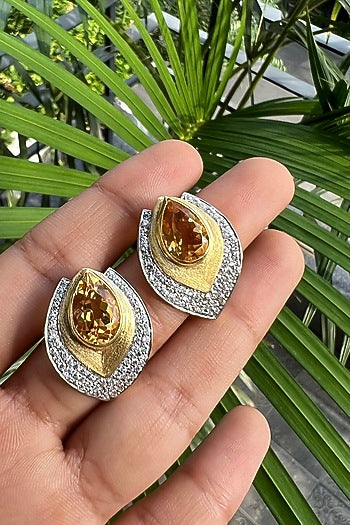 Gold Plated Natural Citrine Stud Earrings In Sterling Silver