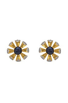 Gold Plated Black Pearl Stud Earrings In Sterling Silver