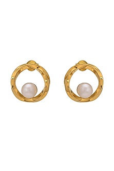 Gold Plated Pearl Stud Earrings In Sterling Silver
