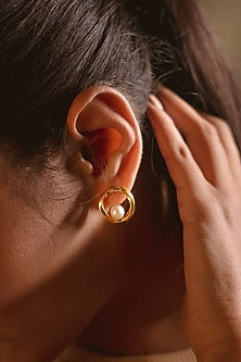 Gold Plated Pearl Stud Earrings In Sterling Silver