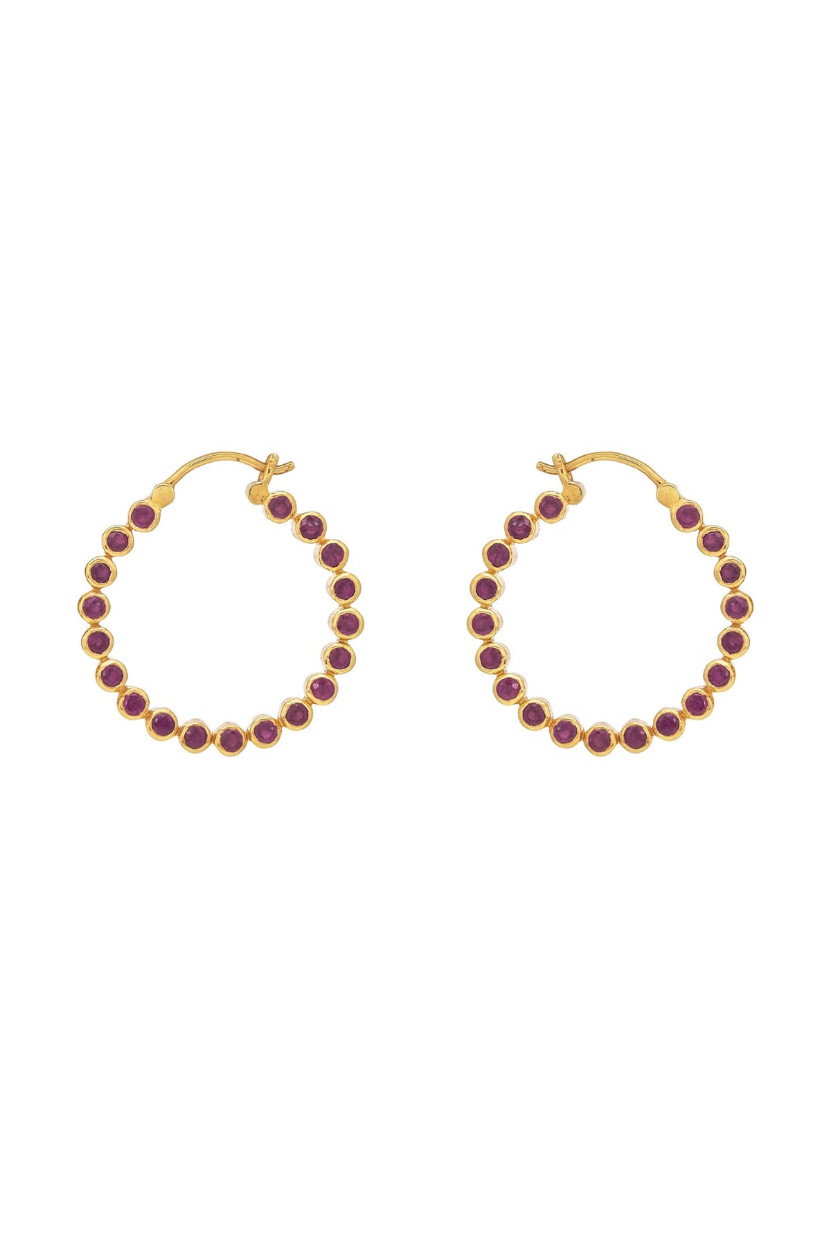 Gold Plated Natural Ruby Hoop Earrings In Sterling Silver