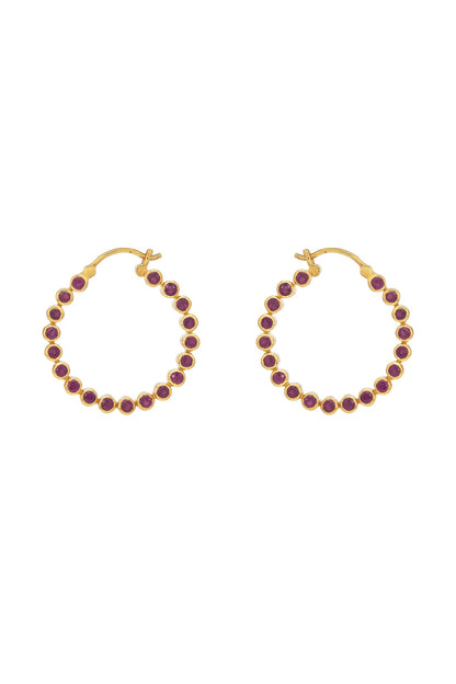 Gold Plated Natural Ruby Hoop Earrings In Sterling Silver
