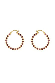 Gold Plated Natural Ruby Hoop Earrings In Sterling Silver