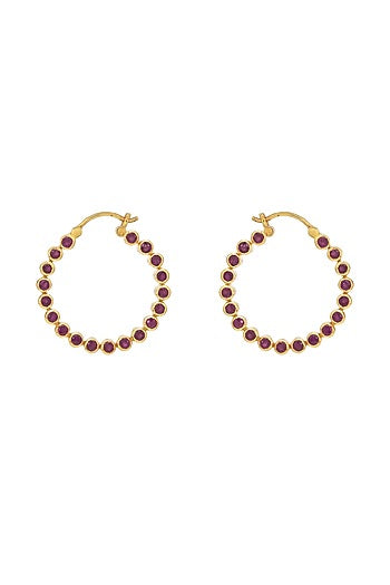Gold Plated Natural Ruby Hoop Earrings In Sterling Silver