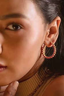 Gold Plated Natural Ruby Hoop Earrings In Sterling Silver