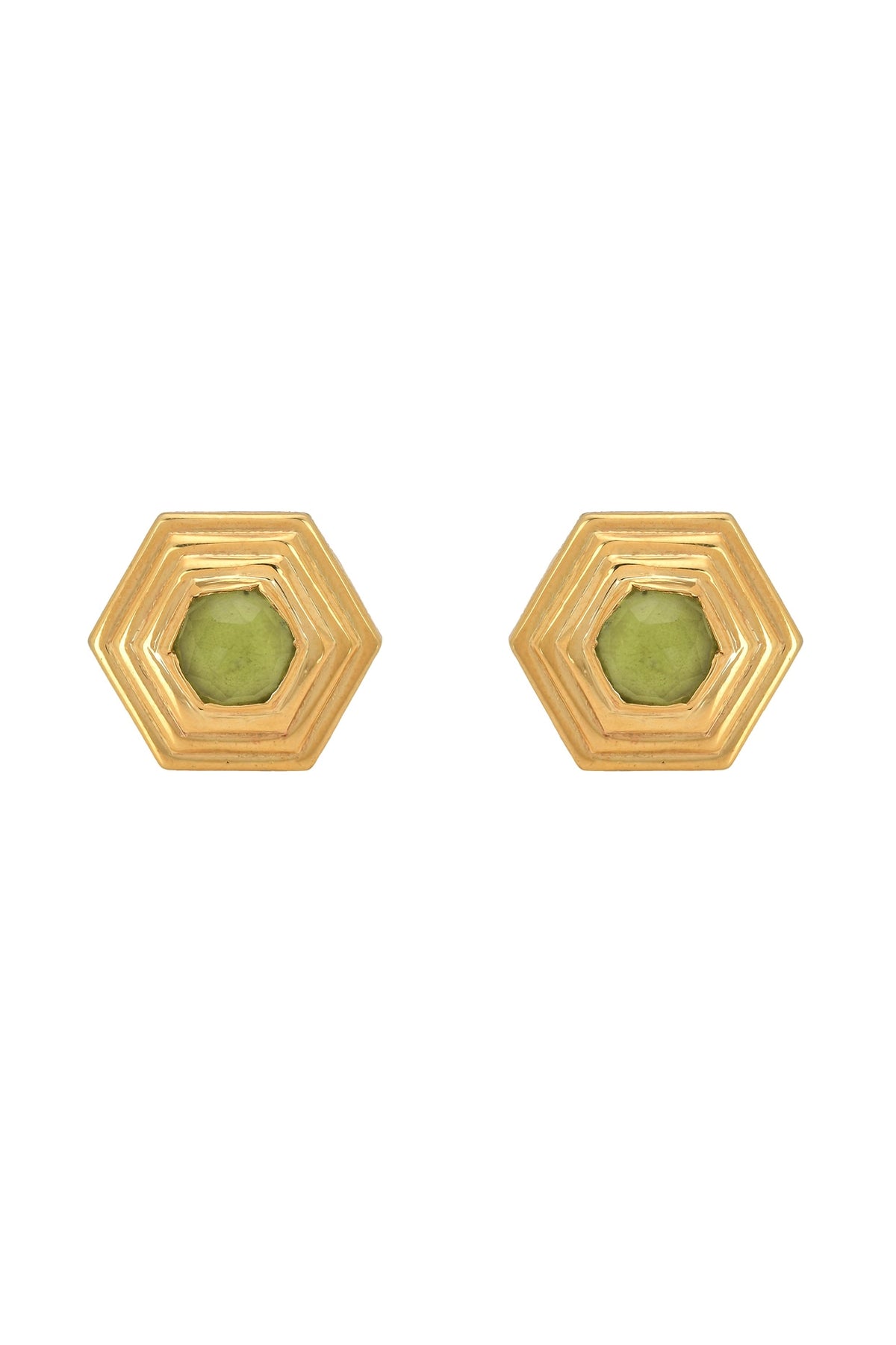 Gold Plated Natural Peridot Stud Earrings In Sterling Silver