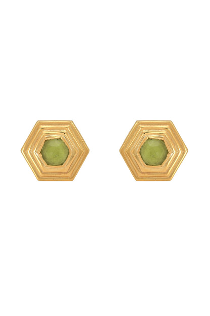 Gold Plated Natural Peridot Stud Earrings In Sterling Silver