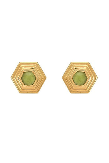 Gold Plated Natural Peridot Stud Earrings In Sterling Silver