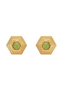 Gold Plated Natural Peridot Stud Earrings In Sterling Silver