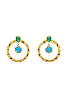 Gold Plated Dangler Earrings With Multi-Stones In Sterlings Silver
