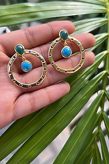 Gold Plated Dangler Earrings With Multi-Stones In Sterlings Silver