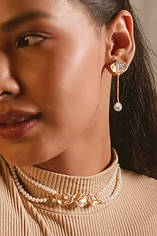 Gold Plated Floral Pearl Choker Necklace In Sterling Silver