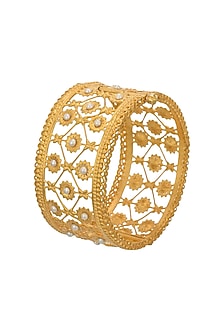 Gold Plated Freshwater Pearls Bangle In Sterling Silver