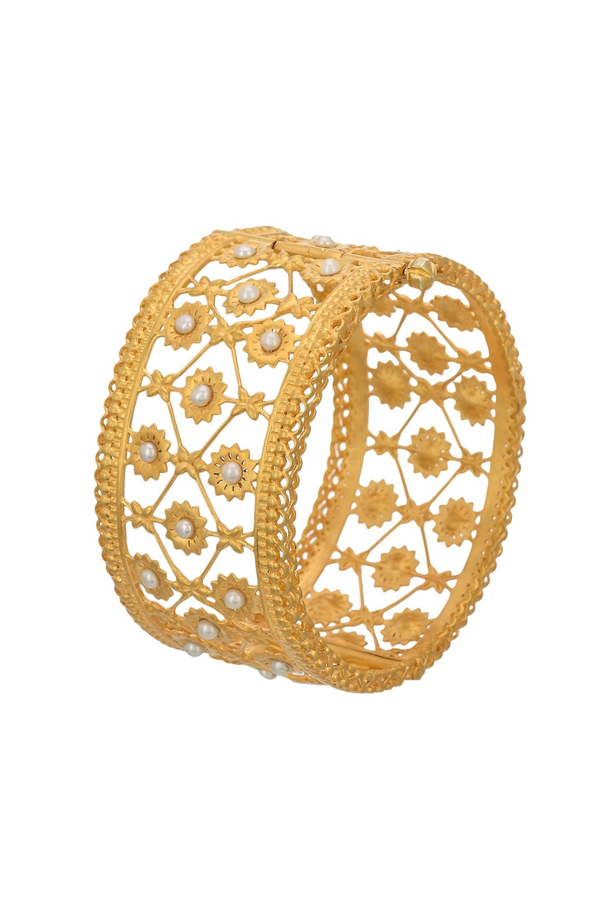 Gold Plated Freshwater Pearls Bangle In Sterling Silver
