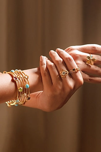 Gold Plated Multi-Stones Bangle In Sterling Silver