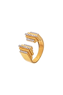 Gold Plated Cz Geometric Ring In Sterling Silver