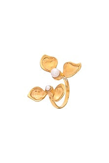 Gold Plated Floral Pearl Ring In Sterling Silver