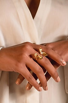Gold Plated Floral Pearl Ring In Sterling Silver