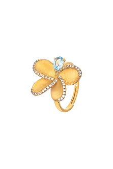 Gold Plated Topaz & Cz Ring In Sterling Silver