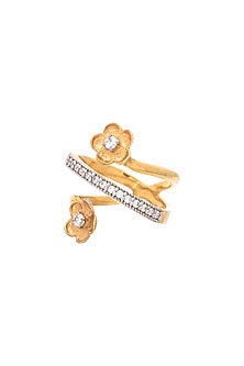 Gold Plated Floral Cz Ring In Sterling Silver