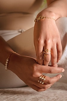 Gold Plated Floral Cz Ring In Sterling Silver