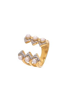 Gold Plated Pearls & Cz Ring In Sterling Silver
