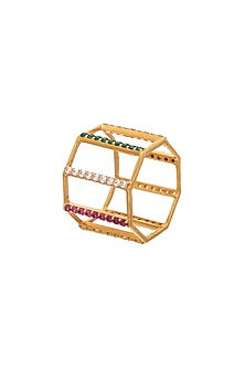 Gold Plated Multi-Colored Cz Ring In Sterling Silver