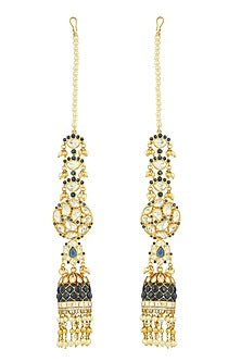 Gold Plated Moissanite Polki & Hand-Cut Blue Stone Jhumka Earrings In Sterling Silver