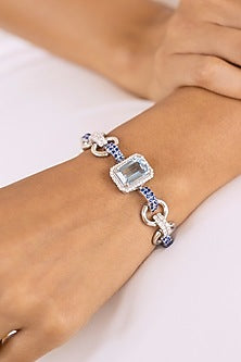 White Rhodium Plated Natural Topaz Bracelet In Sterling Silver
