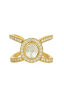 Gold Plated Moissanite Polki Ring In Sterling Silver