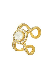 Gold Plated Moissanite Polki Ring In Sterling Silver