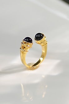 Gold Plated Natural Black Onyx Ring In Sterling Silver