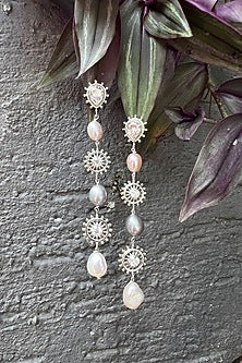 White Finish Freshwater Pearl Dangler Earrings In Sterling Silver