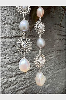 White Finish Freshwater Pearl Dangler Earrings In Sterling Silver