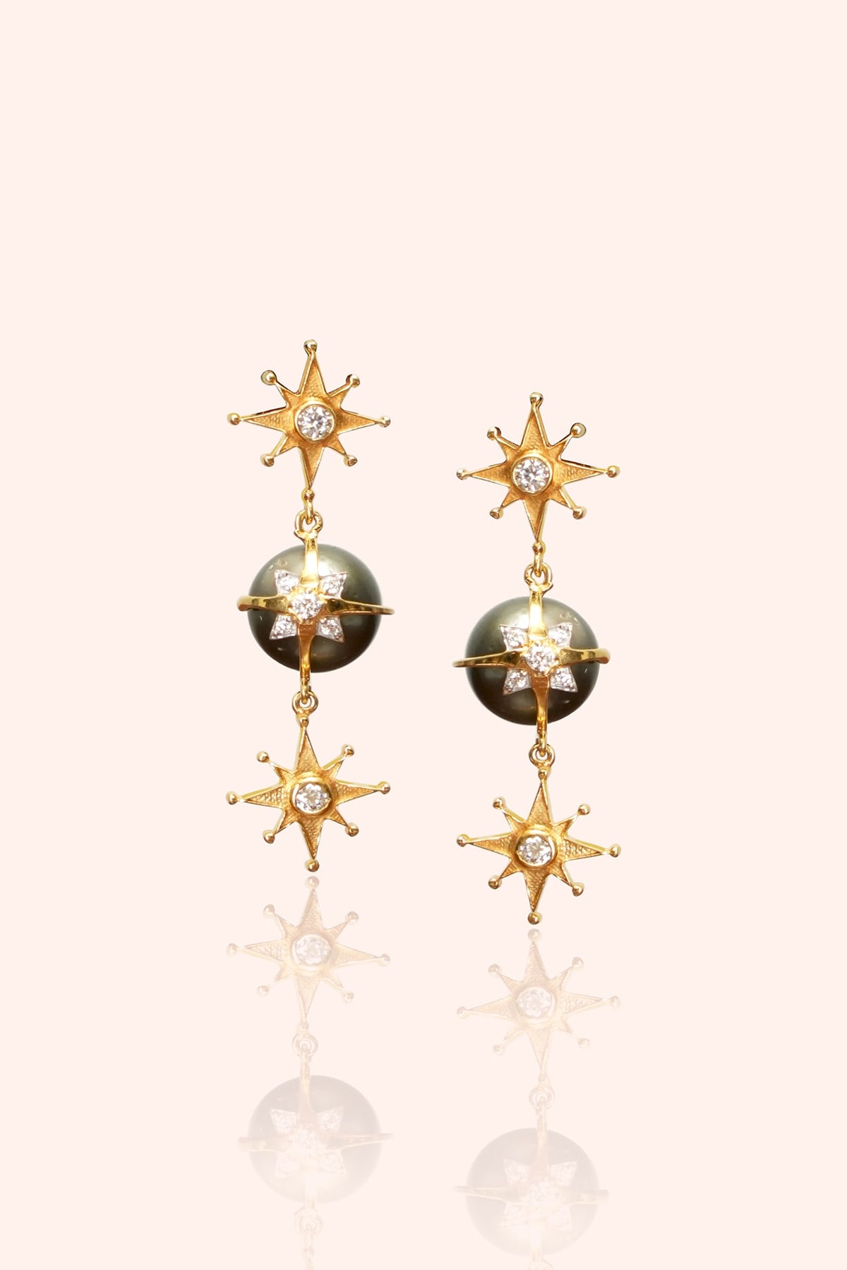 Gold Plated Black Tahitian Pearl Dangler Earrings In Sterling Silver