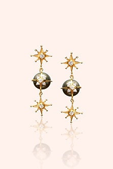 Gold Plated Black Tahitian Pearl Dangler Earrings In Sterling Silver