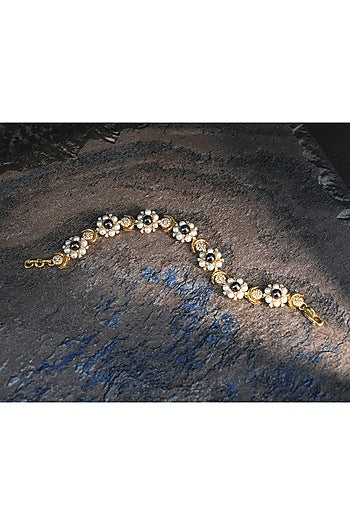Gold Plated Pearl Floral Bracelet In Sterling Silver In Sterling Silver