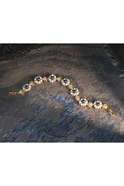 Gold Plated Pearl Floral Bracelet In Sterling Silver In Sterling Silver