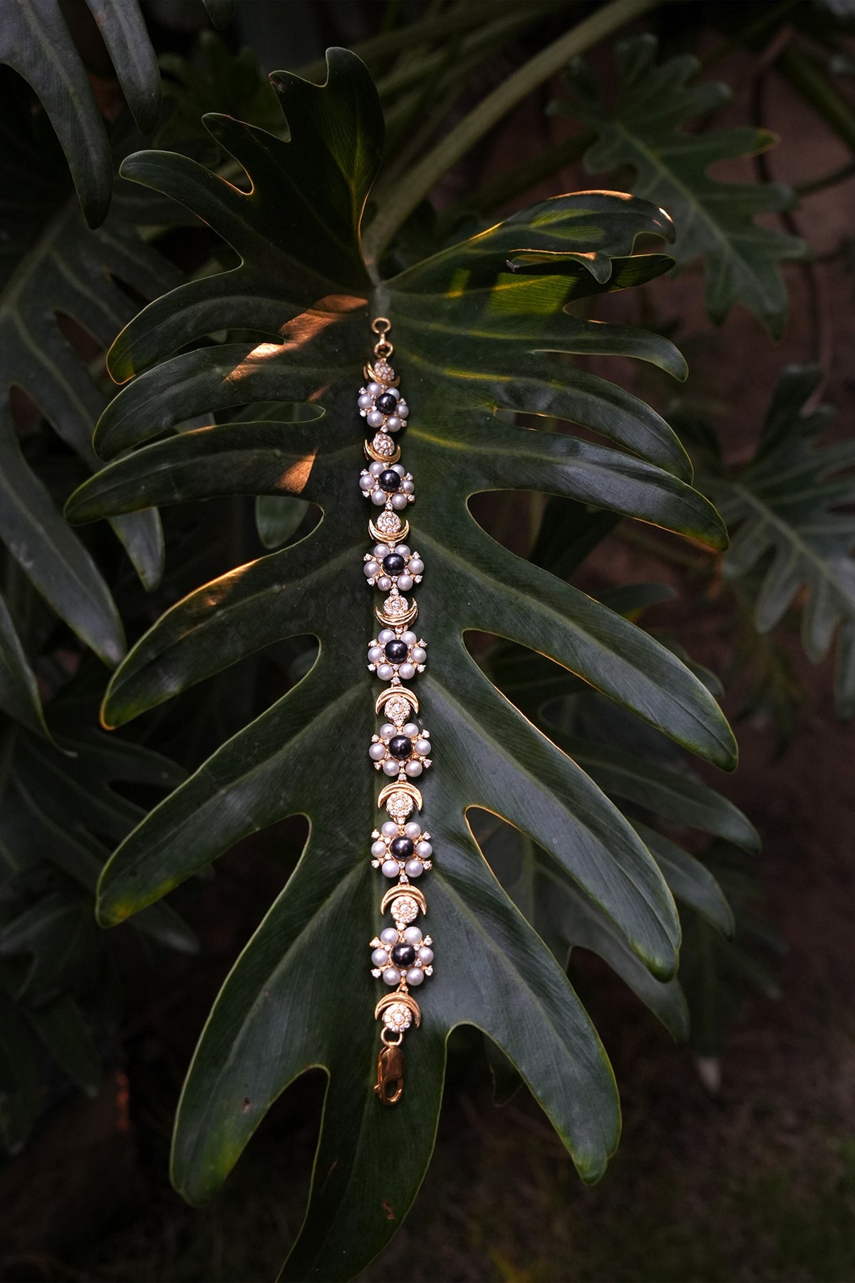 Gold Plated Pearl Floral Bracelet In Sterling Silver In Sterling Silver