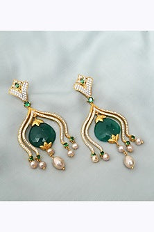 Gold Plated Green Onyx Dangler Earrings In Sterling Silver