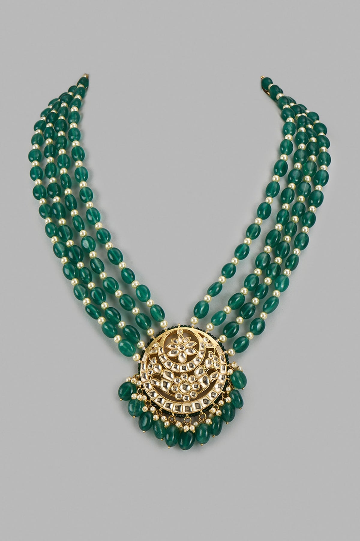 Green Kundan Polki & Emerald Necklace