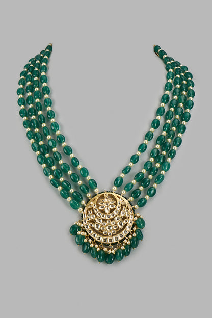 Green Kundan Polki & Emerald Necklace