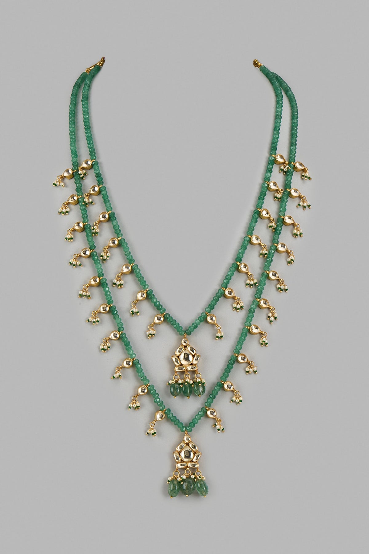 Green Kundan Polki & Emerald Necklace
