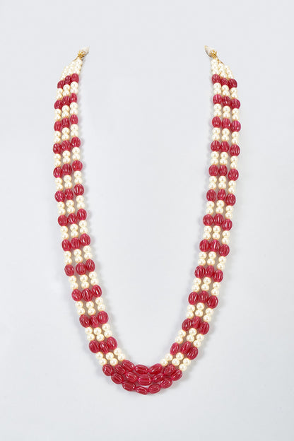 Red Pearl Beaded Long Necklace