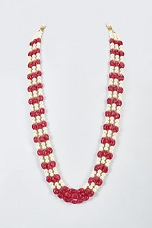Red Pearl Beaded Long Necklace