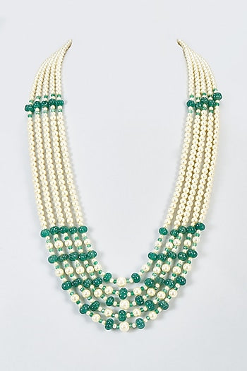 Green Pearl Beaded Long Necklace