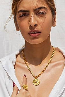 Gold Finish Textured Necklace